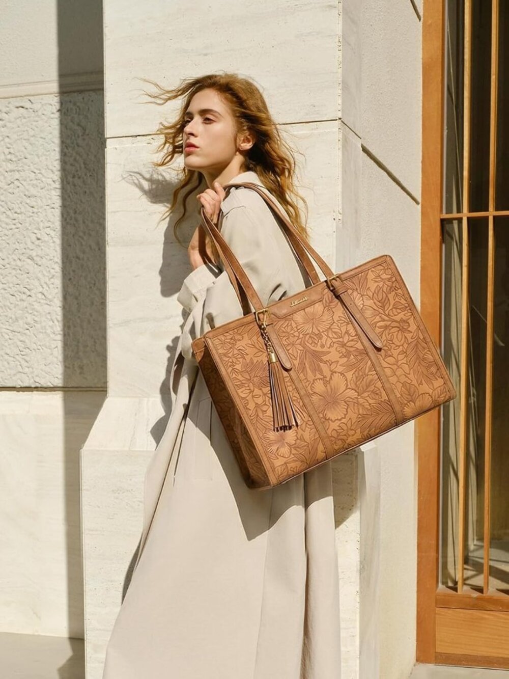 Laptop Bag for Women Vintage Leather Work Tote 15.6 inch Large Capacity Computer - Picture 2 of 8